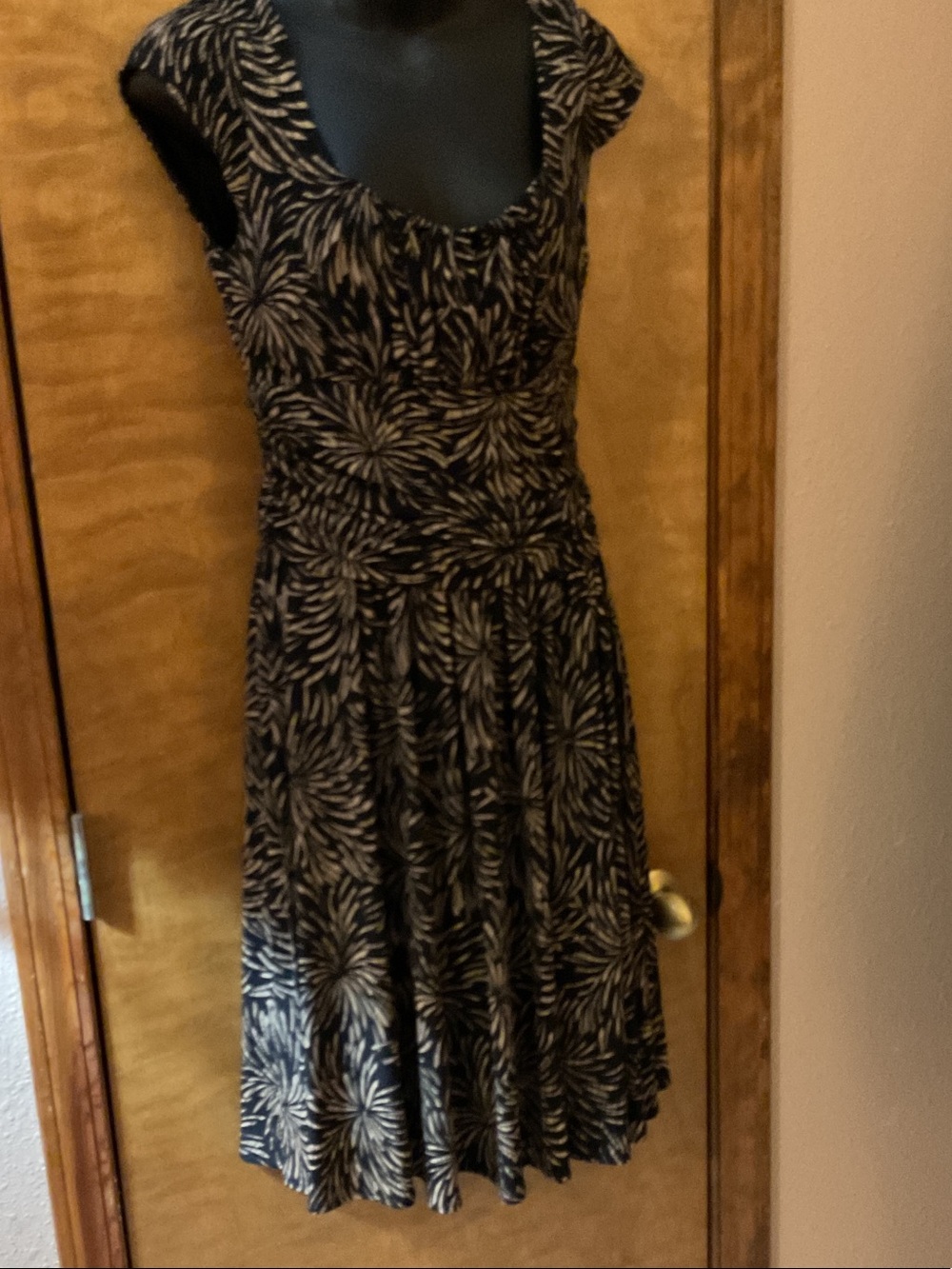 Coldwater Creek Black and Cream Floral Midi Dress
